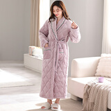 曲果（QUGUO）情侣睡衣冬季三层珊瑚绒夹棉女士加长款男士睡袍加厚保暖冬天浴袍 98075女款-芋紫 L