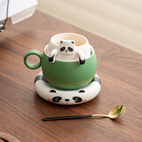 阿狸的爱中秋礼品熊猫茶杯咖啡杯男女生生日陶瓷马克杯子高颜值文创伴手礼 趴趴熊茶水分离杯带杯垫勺子 送女友闺蜜老师员工同事退休纪念品