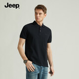 Jeep吉普男装2025夏季新款短袖t恤男翻领POLO衫体恤纯棉带领半袖上衣 纯黑色 【96%棉4%氨纶】 L （145-160斤）