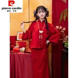 皮尔卡丹（pierre cardin）红色新中式敬酒服旗袍春秋季新款高端新娘订婚礼服回门套装女晨袍 酒红色套装 无配饰 常规 S 适合80-95斤