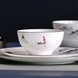 国玥骨瓷盘子家用碟子陶瓷饭盘中式沙拉盘单品自选高温骨质瓷釉中彩 江山如画4.5英寸澳碗一个