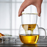 美斯尼 玻璃茶杯办公室水杯茶水分离杯子茶具套装泡菊花茶玻璃加厚带把手带过滤女男士大号耐热水杯 透明把茗韵杯 500ml