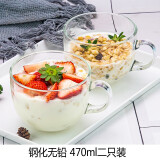 哲韵 耐热钢化玻璃杯早餐杯带把玻璃杯子酸奶碗燕麦杯大肚杯牛奶杯 早餐杯 470ml 2只