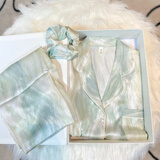 TFZF高端真丝睡衣女春秋长袖送女友七夕礼物夏季桑蚕丝家居服礼盒套装 流光绿【长袖长裤】礼盒装 M