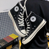 巧潮2025新款夏季高帮帆布鞋男鞋韩版潮流学生情侣鞋1970板鞋运动休闲 黑色 43