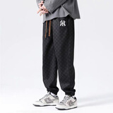 MR—90官方潮牌休闲裤男女同款格子休闲长裤束脚小脚秋冬加绒保暖裤子 51018黑色 2XL（建议155-170斤）