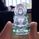 翡翠祥冰种满绿缅甸A货翡翠吊坠玉观音帝王绿佛公渡母女玉佩【付尾款】 玻璃种飘花渡母，尾款4000