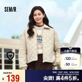 森马（Semir）棉服女灯芯绒翻领菱形格复古2024冬三防宽松轻薄棉衣109724112007