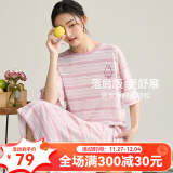 康妮雅（Conlia）睡裙夏季女款2024新款条纹纯棉短袖居家服宽松休闲大码睡衣 粉白条 M码 推荐155-165cm/45-58kg