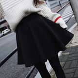 兰威费雷春秋冬季新款韩版半身裙A字裙蓬蓬裙女高腰裙百褶裙短裙子学生裙 黑色 L