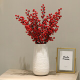 木子西年 陶瓷花瓶花艺装饰摆件 客厅电视柜大号不规则纹理水培插花瓷器 【套装】白色锦年+6支仿真冬青