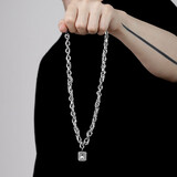 MOLC设计高级感项链男潮牌小众配饰个性吊坠高街气质锁骨链毛衣链 L1081满钻方牌项链