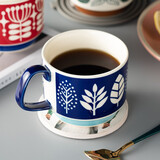 onlycook  家用陶瓷马克杯带手柄杯子燕麦早餐杯咖啡杯办公室水杯 深蓝丛林款陶瓷杯/单个