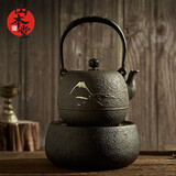 山本堂高端铁壶日本茶具原装进口煮茶器茶壶镶嵌银壶铸铁茶壶铁壶煮茶炉 富士山-素炉套装