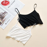 浪莎（LangSha）夏季防走光短款吊带小背心遮胸白色抹胸打底内搭裹胸内衣女士薄款 短款-均码 70-105斤 均码 白色+黑色【遮副乳】