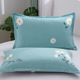 云瑾纯棉枕套一对装2只 全棉印花枕头套 单人双人居家枕芯套 小雏菊蓝 一对装/成人48*74cm