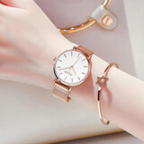 聚利时（Julius）手表女时尚学生简洁大方潮流防水石英女士手表玫金白面JA-1164LC