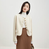 尚都比拉冬季100%羊毛双面呢短款小香风毛呢外套女小个子 米白色 XL 