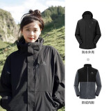 骆驼（CAMEL）三防冲锋衣户外登山服防风防水防污三合一时尚潮牌运动外套 AD12263514X，幻影黑，男女同款 M