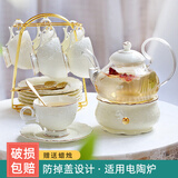 那些时光欧式茶具陶瓷英式茶壶下午 茶花茶杯茶具套装耐热泡茶壶 金玫瑰(6杯碟+壶) 含铁架+金勺-礼盒装