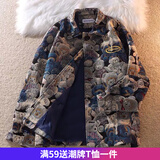 嘉晔夹克外套男金丝满版印花小熊棒球服男女小众外套设计感情侣夹克 图片色 3XL