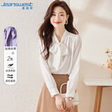 真维斯（JEANSWEST）长袖衬衫女秋季上衣法式蝴蝶结气质女士职业穿搭衬衣白色L