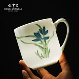 红官窑陶瓷泡茶杯带盖家用办公室定制茶杯套装实用送人礼物水杯整套白瓷 空谷幽兰杯+碟