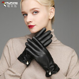 啄木鸟皮手套男冬季骑行加绒加厚保暖防风防水触屏冬天开车骑车手套 款式五 防水加绒加厚（女款）