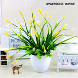 礼赫家饰蝴蝶兰仿真花假花摆设客厅餐桌花摆花绿植小盆栽室内外摆件装饰品 塑料黄色百合花+仿瓷花瓶