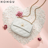 红谷女包新款牛皮菱格单肩包时尚气质斜挎包女百搭链条包   米白