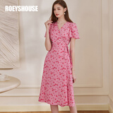ROEYSHOUSE罗衣法式浪漫花色收腰连衣裙夏装女新款V领中长碎花裙子08572 花色 XL