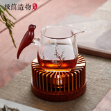 极简造物 木鹊玻璃侧木把公道杯喜上眉梢公杯分茶器匀杯功夫茶具茶漏套装 木鹊公杯+合金百叶温茶炉