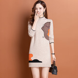 兹奈儿毛衣女宽松韩版中长款秋冬女士加厚半高领针织衫女上衣内搭打底衫 米色 L 110-120斤