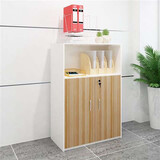 竹筠樓（ZHUJUNLOU） 木质办公柜落地式带锁文件柜资料柜打印机柜茶水柜矮柜 白色+浅胡桃门 60长*40深*120高   两门柜