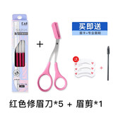 貝印KAI刮眉刀 日本原装进口男女剃眉刀 附防护网新手初学者眉修眉刀 专业红刀修眉刀5枚装+眉剪*1