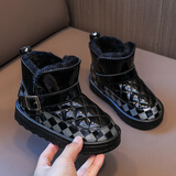 小巧狐2026冬季新款儿童雪地靴加绒加厚短靴保暖靴子学生短筒棉靴子SLD 格子靴-黑色 34 内长约21.1