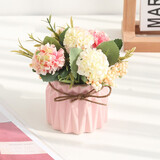 盛世泰堡 仿真假花束盆绢花装饰花艺陶瓷小花瓶客厅摆件花卉摆设 绣球粉色