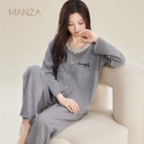 玛伦萨睡衣女纯棉100%春秋季2025新款可外穿条纹淑女风长袖长裤家居服