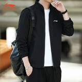 李宁外套开衫卫衣运动服休闲男装上衣大码宽松春秋季针织时尚百搭潮流 黑色 口袋带拉链 XL （建议145-160斤）