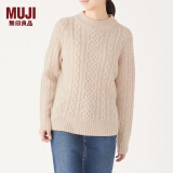 无印良品 MUJI 女式 阿兰图案 高领毛衣 长袖针织衫 女款冬季 W9AA874 燕麦色 XS (150/76A)