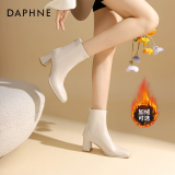达芙妮（DAPHNE）官方 白色短靴女2024新款秋冬法式高跟瘦瘦靴子气质百搭马丁靴女 米白【7CM高跟款】 37