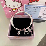梵际999.9足银手镯繁花似锦helloKitty实心推拉镯kt猫七夕情人节礼物 繁花猫咪银手镯+猫咪礼盒 约18克