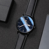 迪士尼Disney手表男表学生国表中学生男款男士高中男生初中青少年高中生简约石英品牌星空夜光时尚男孩 星辰黑皮带