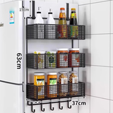 霓峰冰箱置物架侧面挂架壁挂免打孔厨房用品多功能零食果蔬放菜收纳架 黑色36cm大号三层-挂钩款