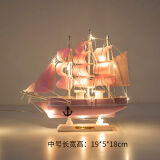 禾娘帆船模型摆件带灯木质工艺船一帆风顺北欧风客厅装饰品摆件 粉色帆船中号20cm（附灯）