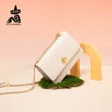 稻草人女包真皮包包新款潮女士时尚百搭单肩斜挎牛皮小包风琴链条方包 78576-1米白