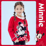 迪士尼宝宝（Disney Baby）迪士尼童装儿童针织衫时尚米奇米妮圆领毛衣纯棉 大红米妮223S1778 100cm