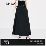 MO&Co.中高腰长款压褶宽松A字半身裙伞裙(附腰带)设计感裙子moco 黑色-第1批 S/160