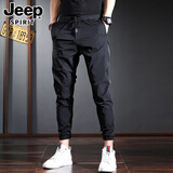 JEEP SPIRIT休闲裤男士松紧腰修身束脚弹力男裤秋冬新款运动小脚长裤 2395黑色 31