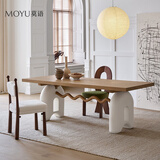 莫语麦兜餐桌原创设计法式奶油风实木餐桌椅组合原木色书桌 台面白蜡木全实木【1.6米】